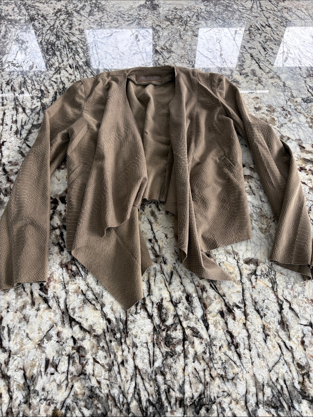 Blank NYC Draped Open-Front Cardigan in Taupe/Olive